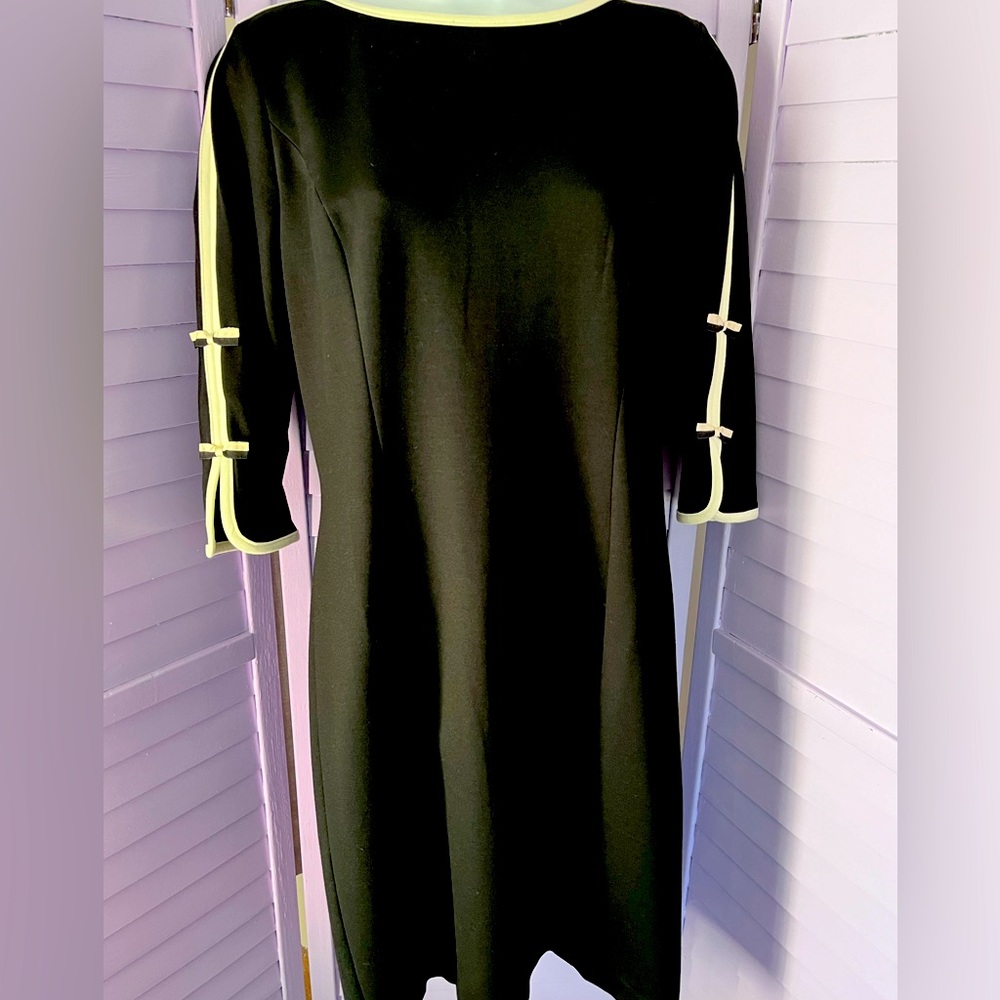 Talbots size 8P perfect black dress with white accent trim